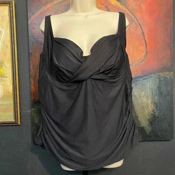 Bare Necessities Birdsong Plus Size Underwire Tankini Swimsuit Top Black Shirred - Picture 4 of 12